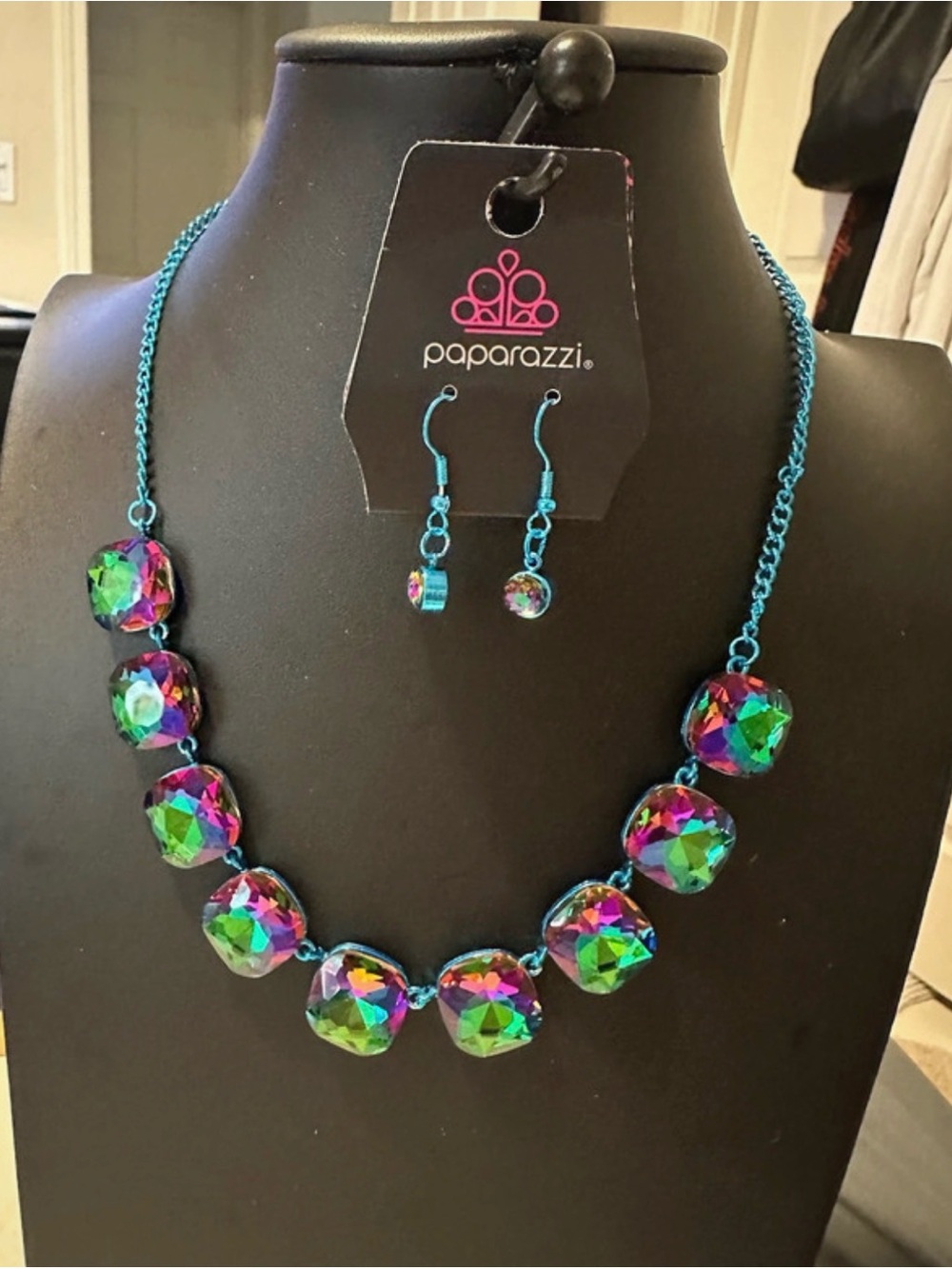 Paparazzi Iridescent Teal Multi-Color Necklace & Earring Set